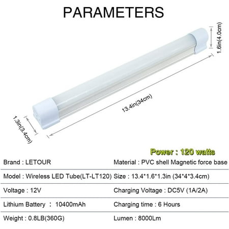 LED Tube Light Bar 120W 6000Lumens 5 Dimmable Levels